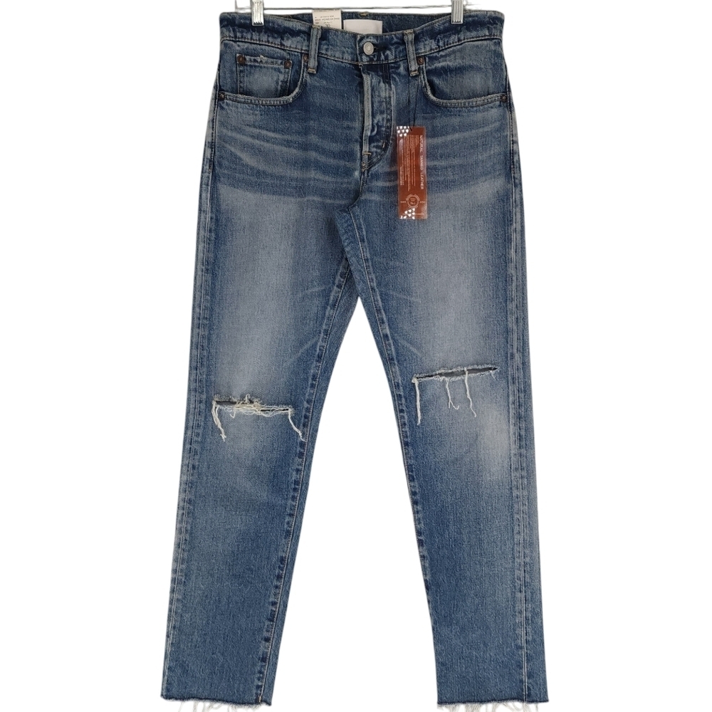 Moussy Distressed Mid-Blue-Slim-Straight Jeans